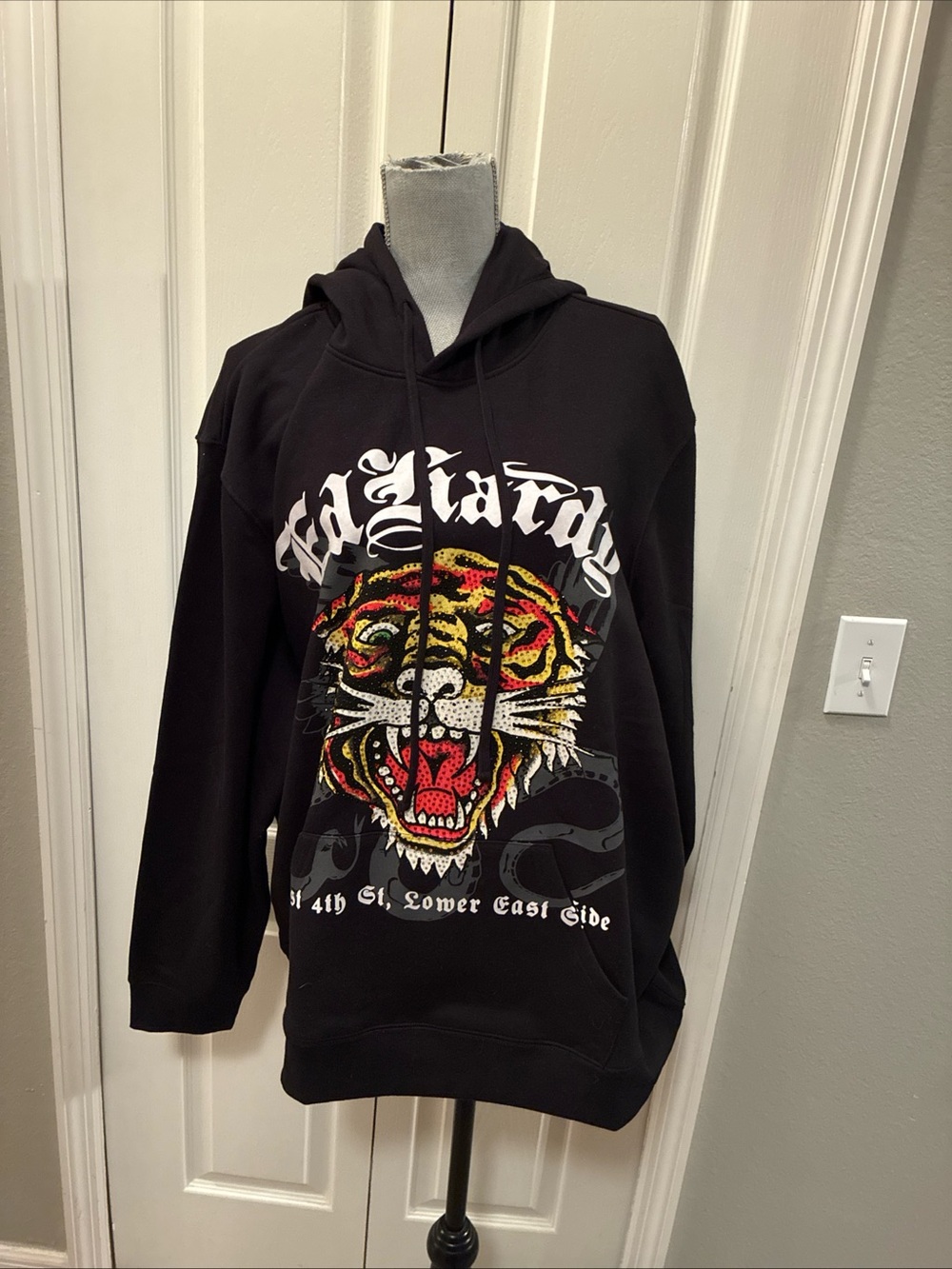 Ed hardy mens bling tiger pull over hoodie size XXL